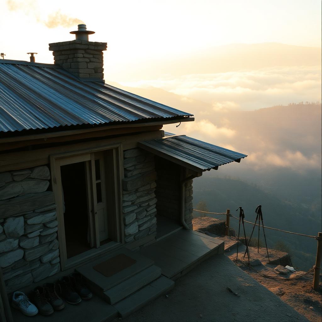 Mountain teahouse at dawn